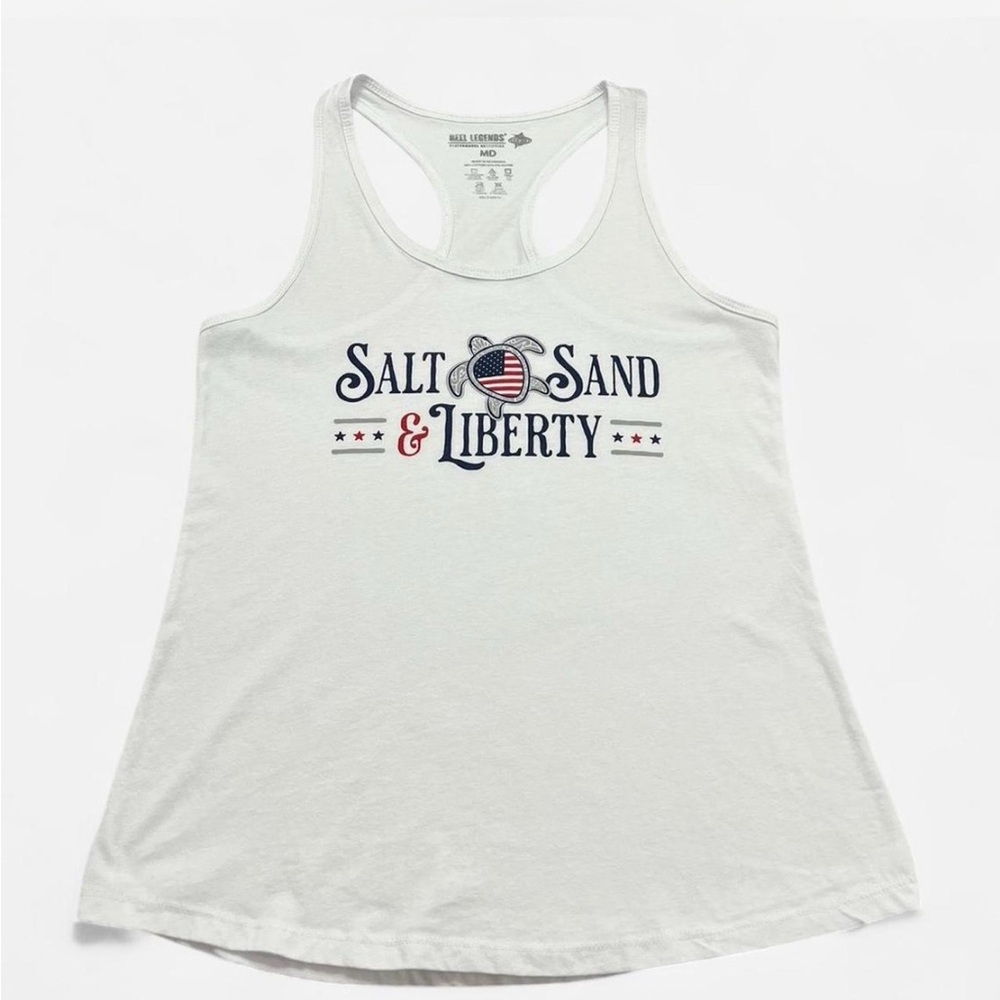 Reel Legends Patriotic Racerback Tank Top Full Length Beach Coastal USA Holiday